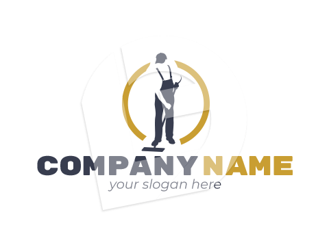Cleaner with broom sweeping logo
