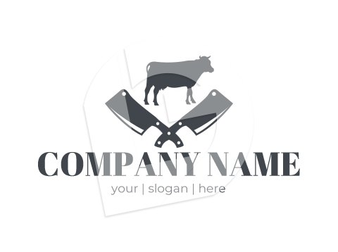 Butchery cow with knives meat logo