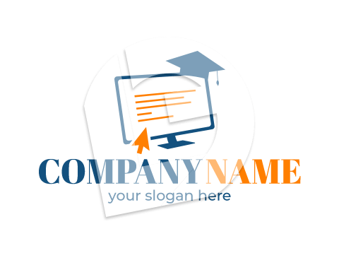 Computer screen and graduate hat logo template for online tutoring and lessons