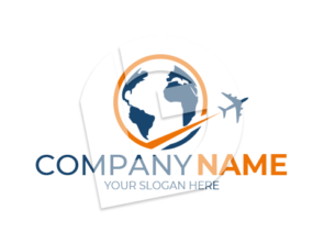 Worldwide travel plane and globe logo