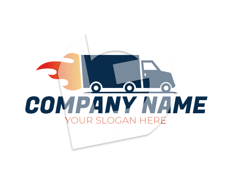 Deliveries and courier truck logo moving fast with flames behind it. Transparent PNG