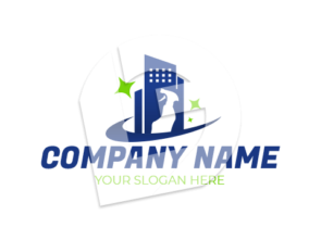 Ofice and commercial cleaning logo. Blue and green with spray bottle