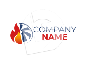 Heating and cooling contractors logo. Flame and fan